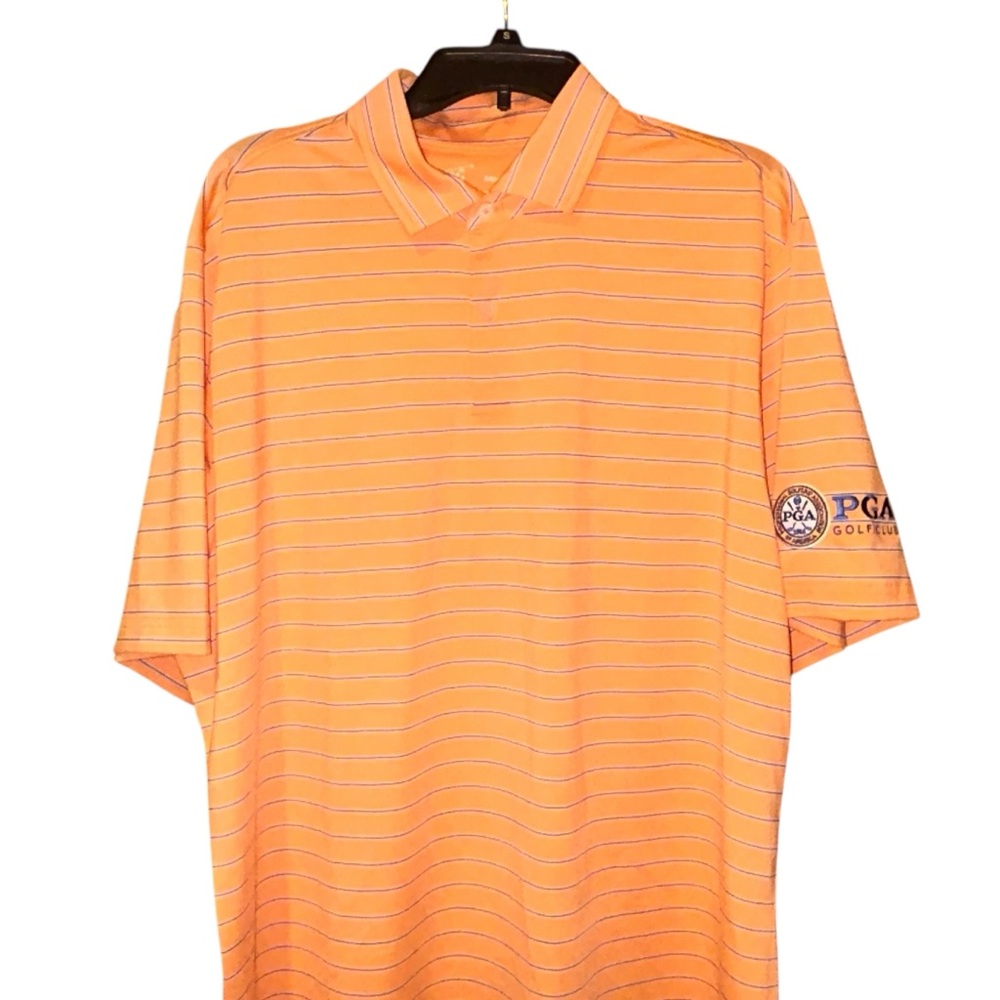 FG Tech Polo Shirt PGA Golf Club Mens XL Orange‎ Striped Performance USA Made